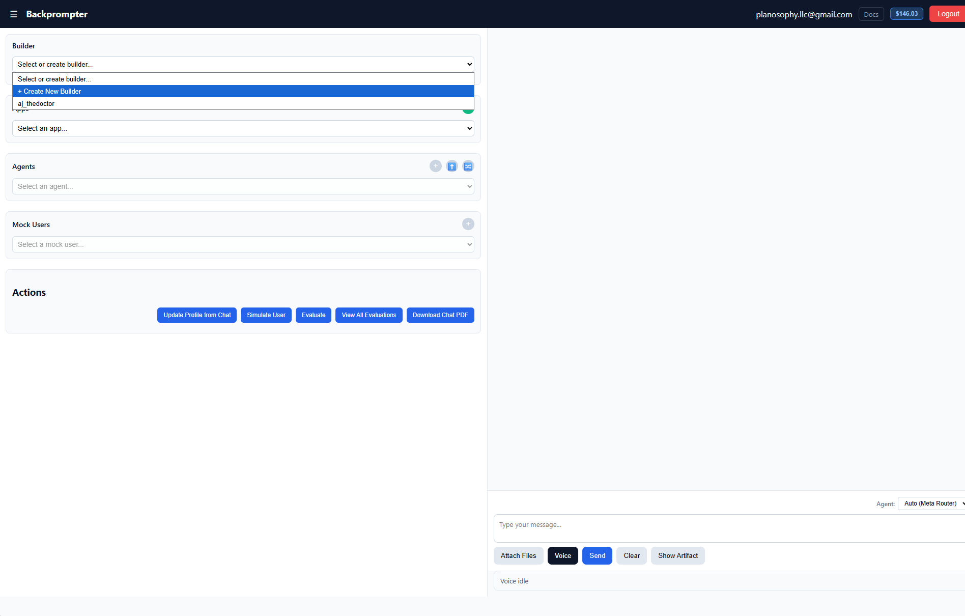 Screenshot: Builder selector in the sidebar
