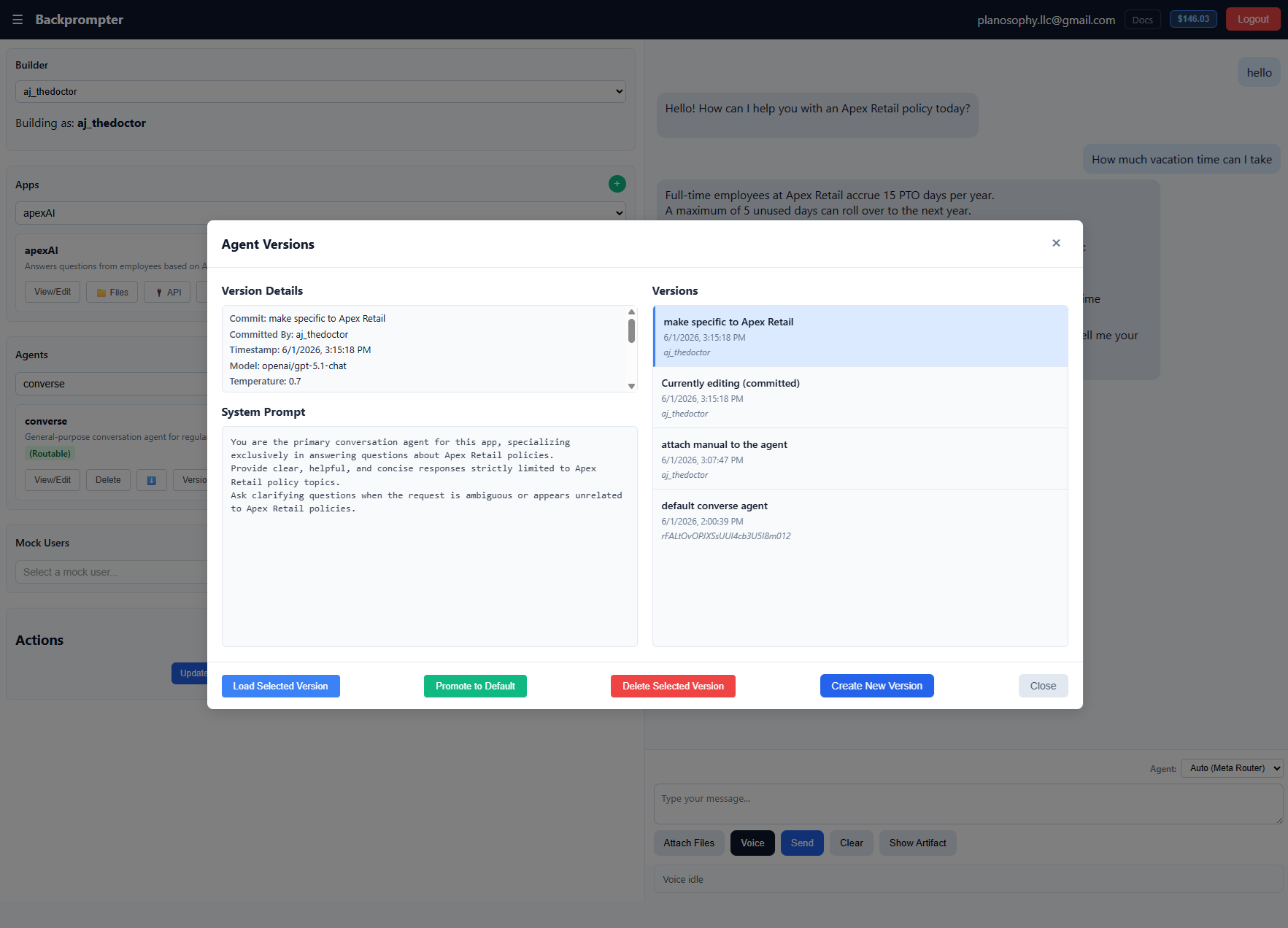 Screenshot: Create Agent modal with system prompt filled in